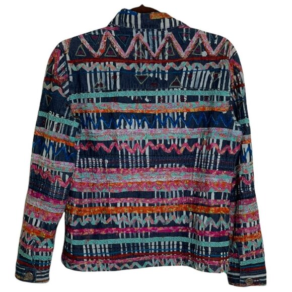 CHICO’S “SCRAP ART FABRIC” JEAN JACKET - Picture 6 of 9